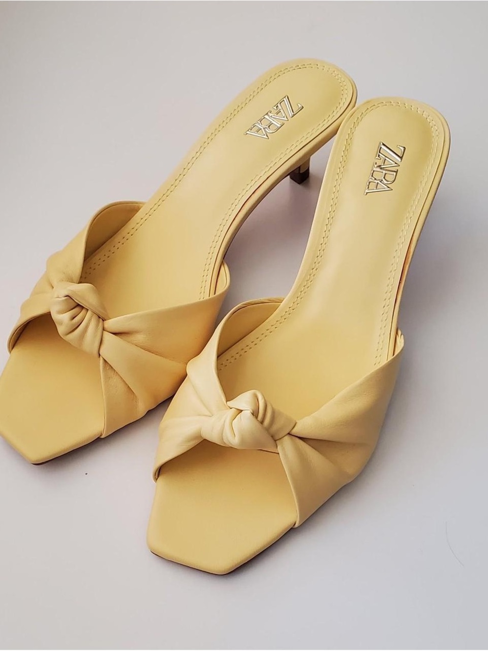 Zara Yellow Knot Front Mule Heels